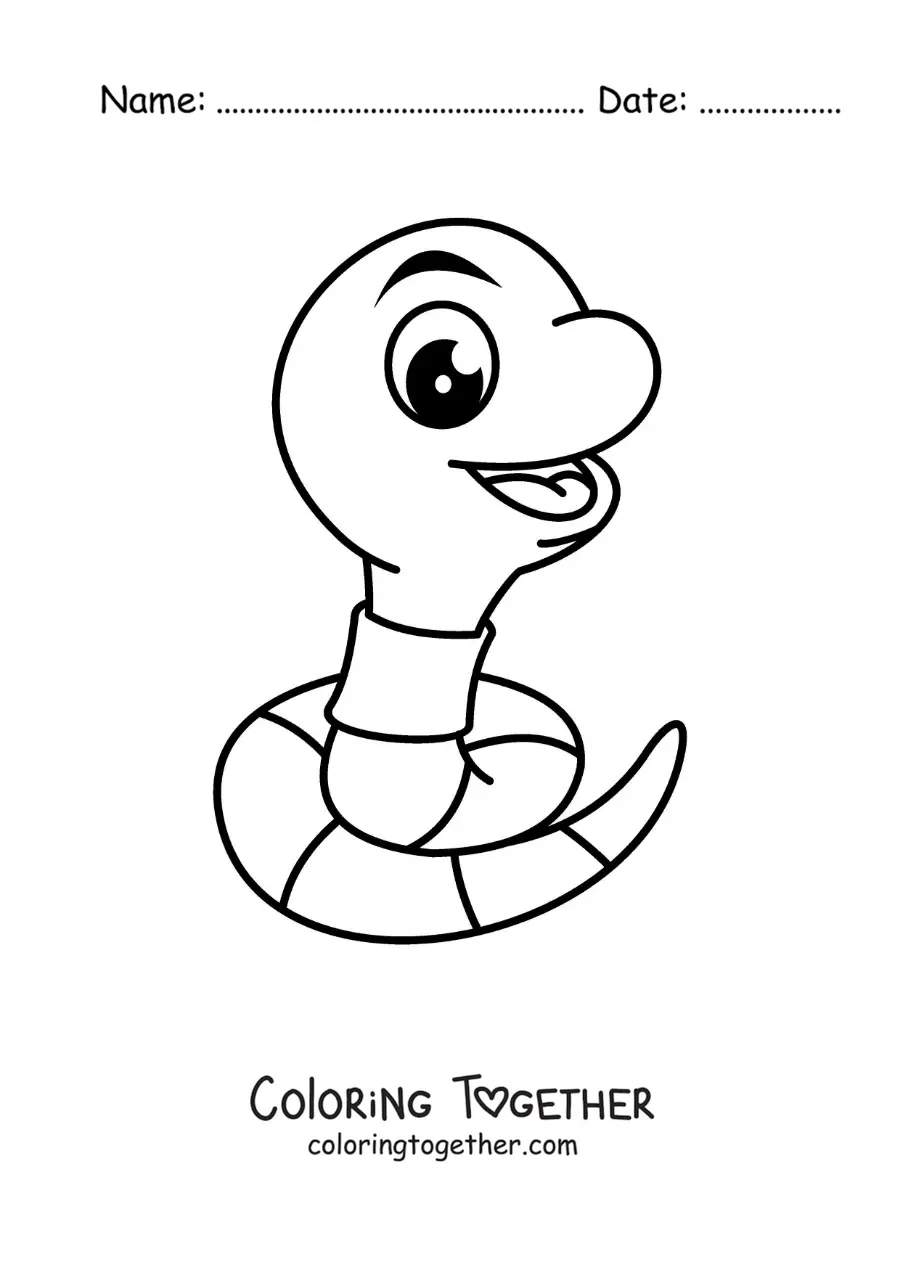 Coloring page of a big cartoon earthworm