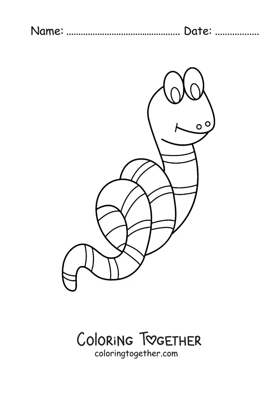 Coloring page of a cartoon earthworm