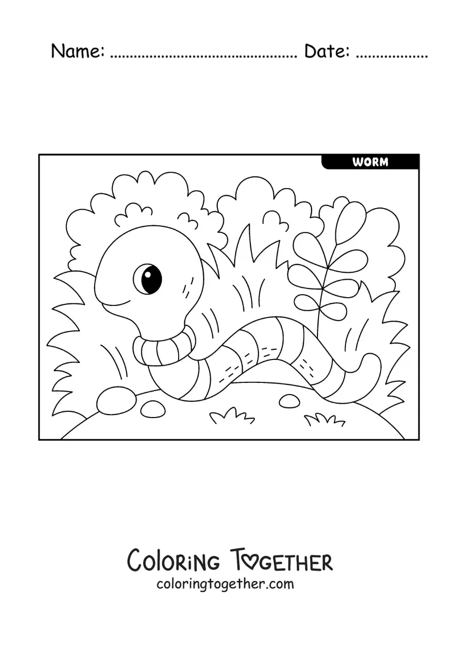 Coloring page of a cute cartoon earthworm