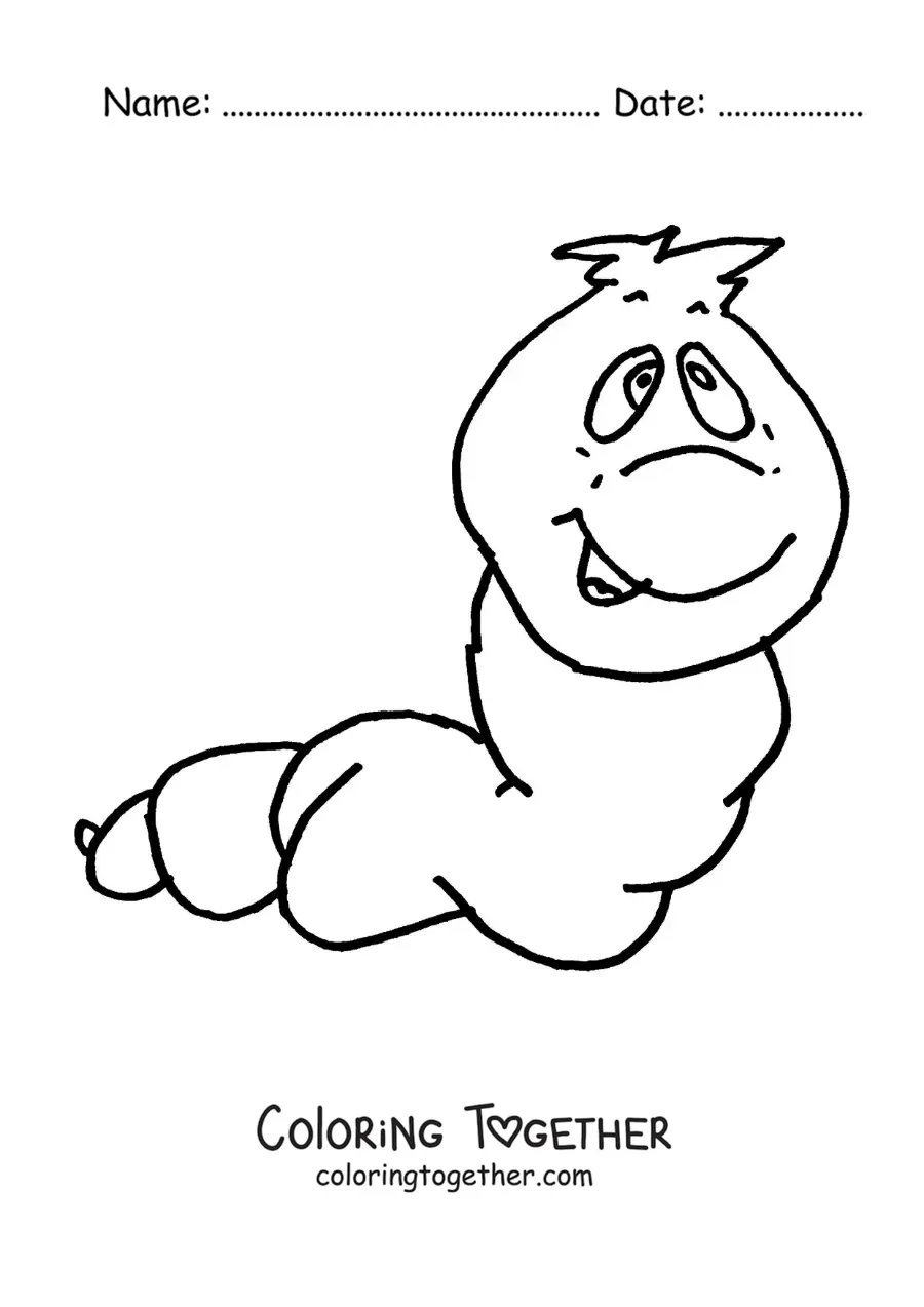 Coloring page of a cartoon earthworm