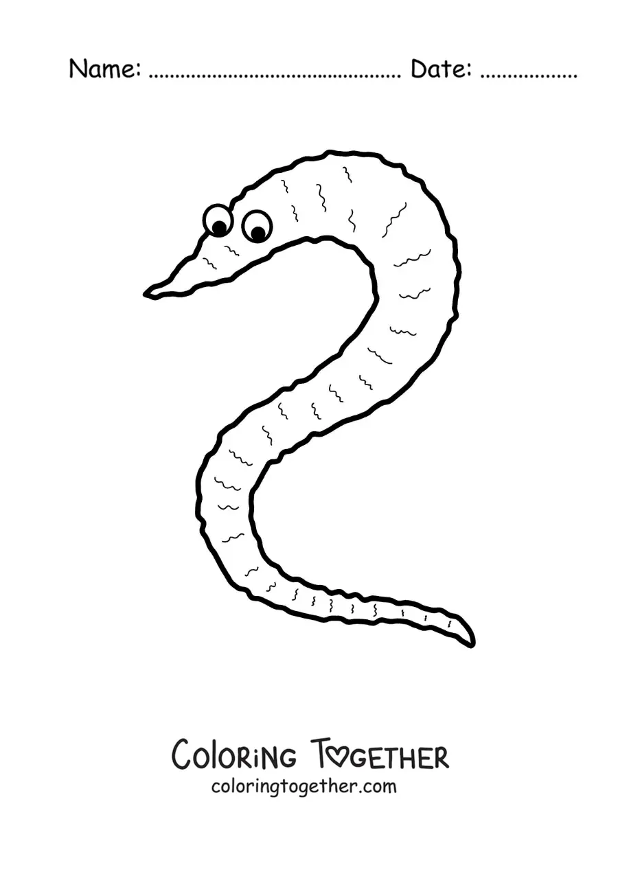 Coloring page of a funny cartoon worm