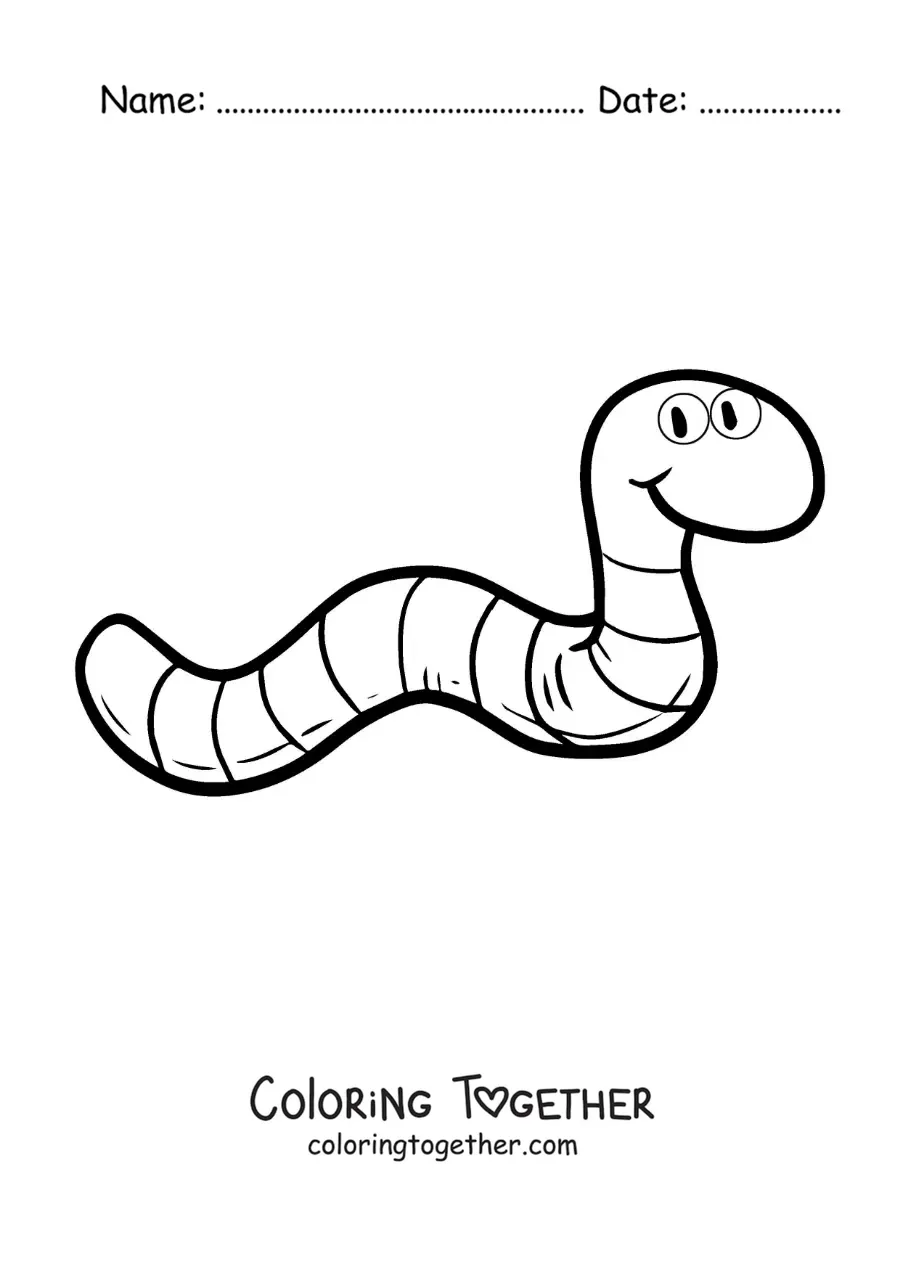 Coloring page of a big, funny cartoon earthworm