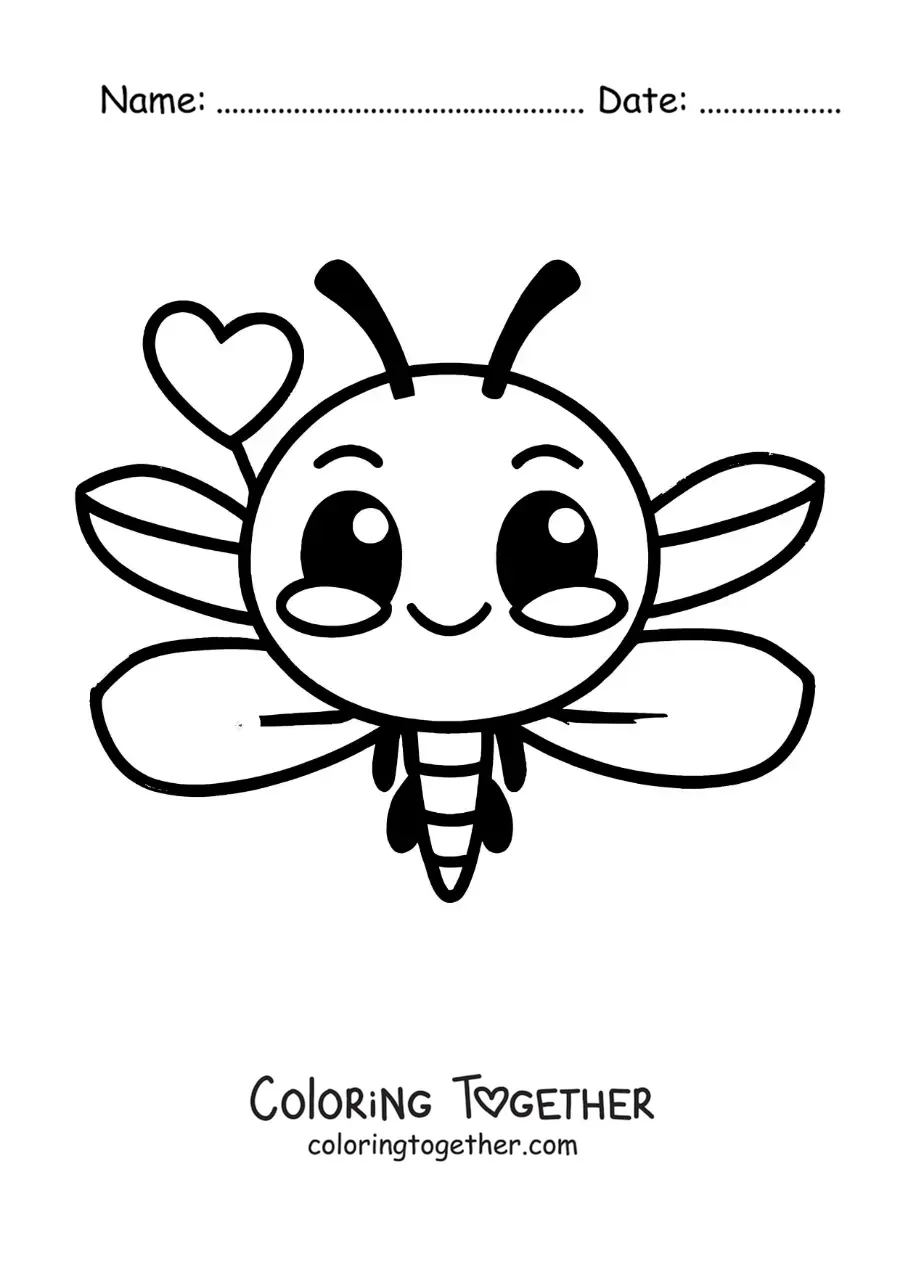 Coloring page of a childish kawaii cartoon dragonfly