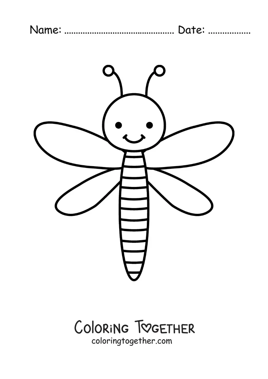 Coloring page of a childish cartoon dragonfly