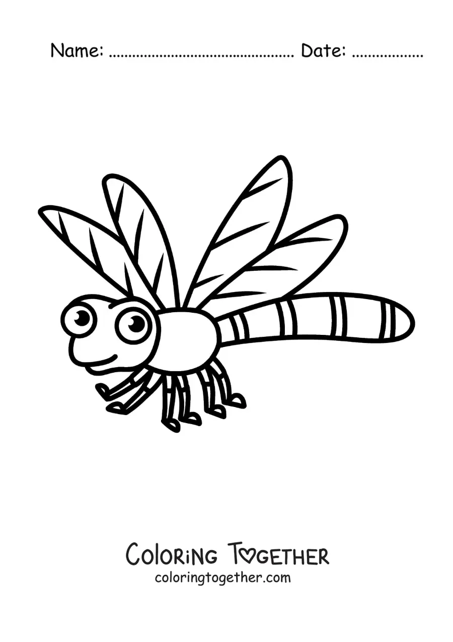 Coloring page of a cartoon dragonfly