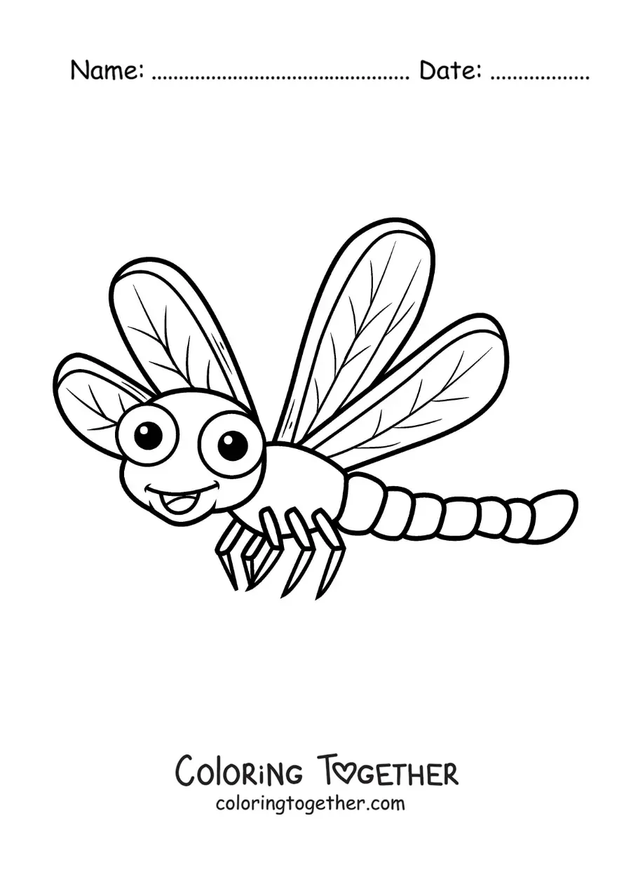 Coloring page of a funny cartoon dragonfly