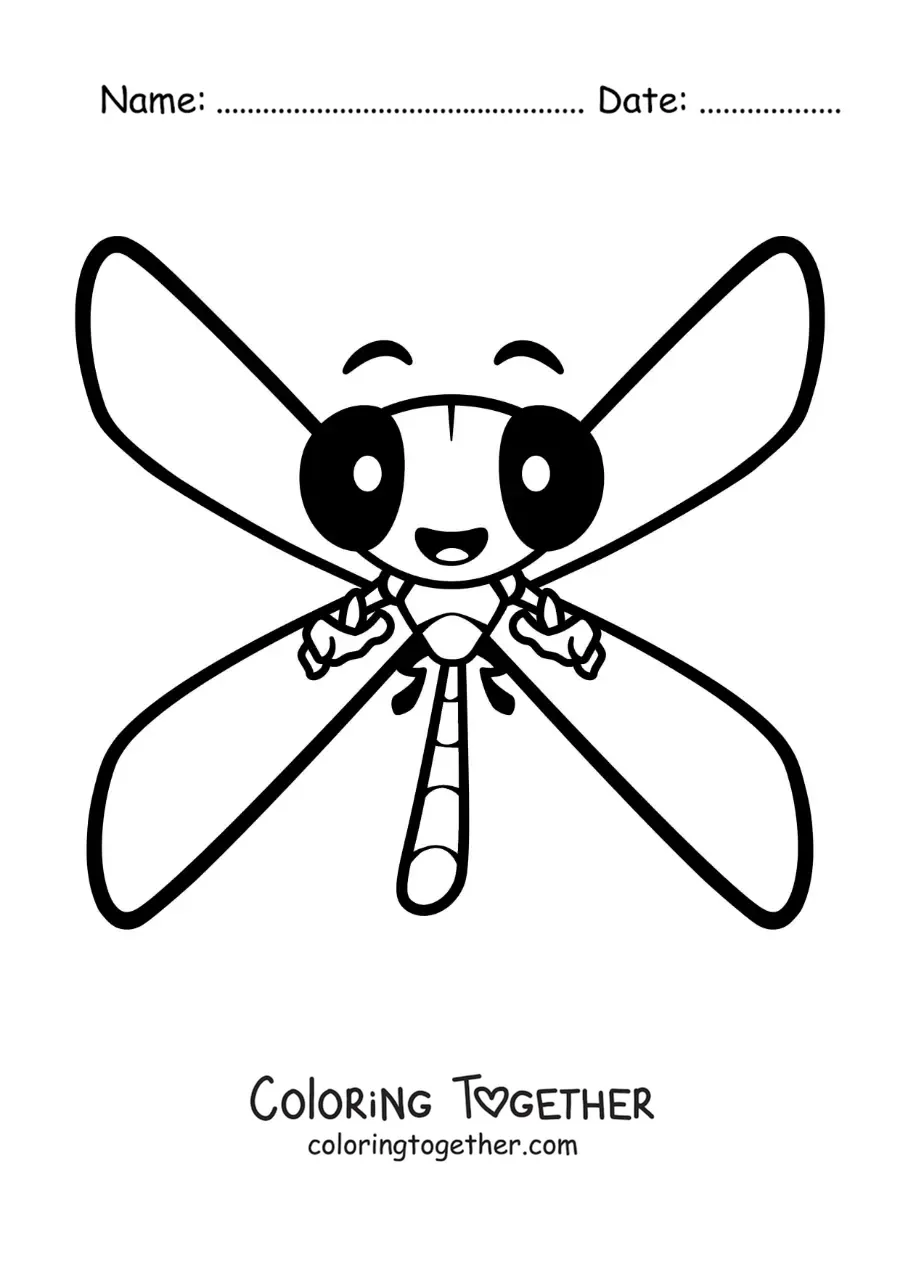 Coloring page of a big cartoon dragonfly