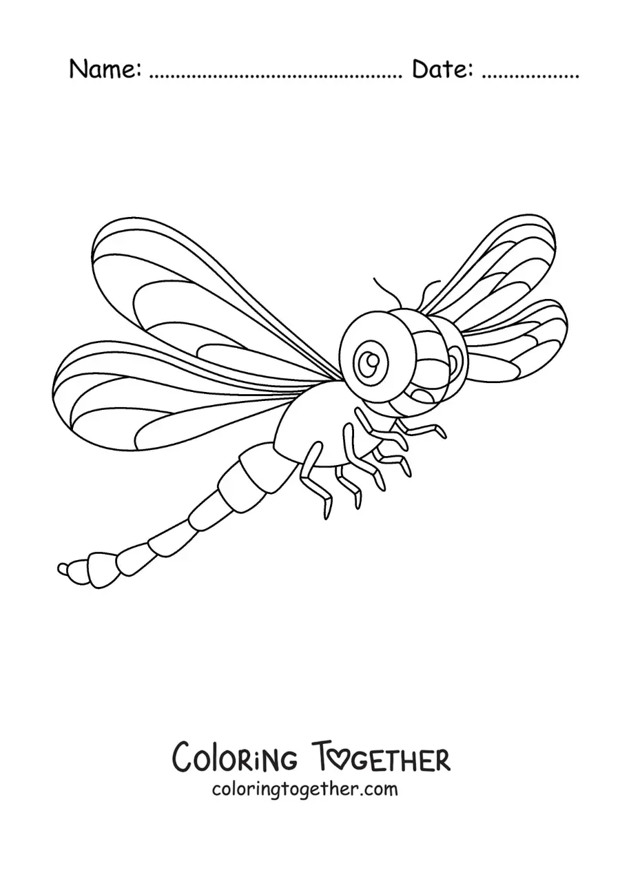 Coloring page of a cartoon dragonfly