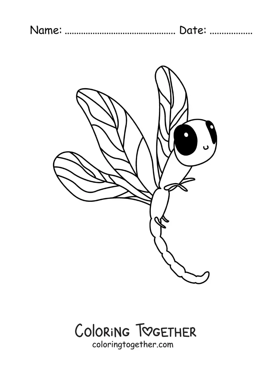 Coloring page of a childish cartoon dragonfly