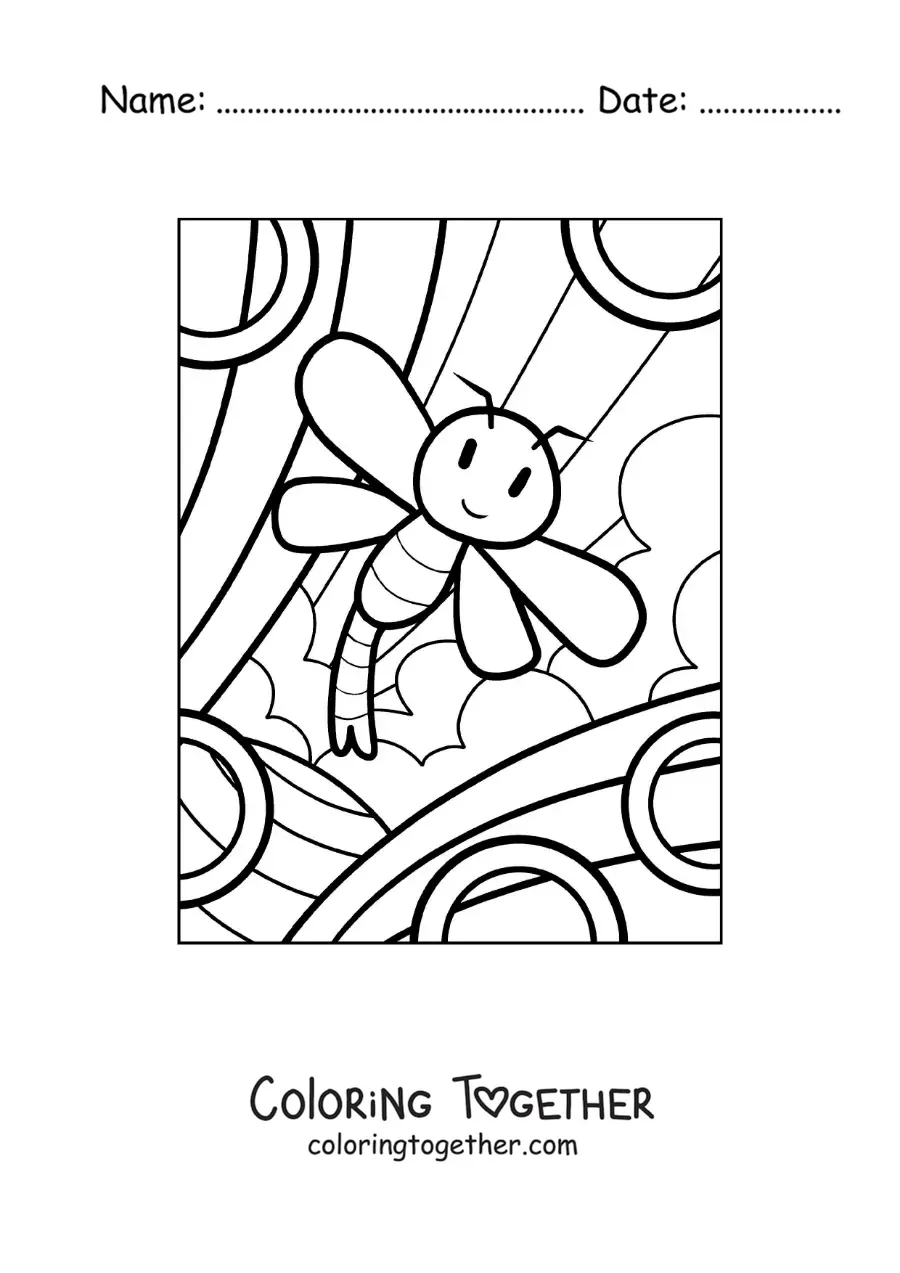 Coloring page of an easy cartoon dragonfly