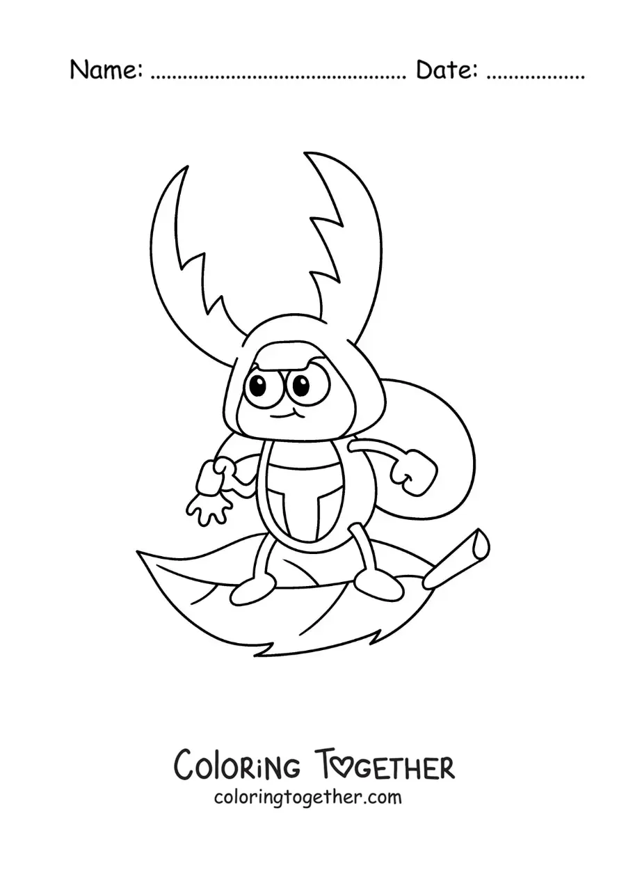 Coloring page of a funny cartoon stag beetle