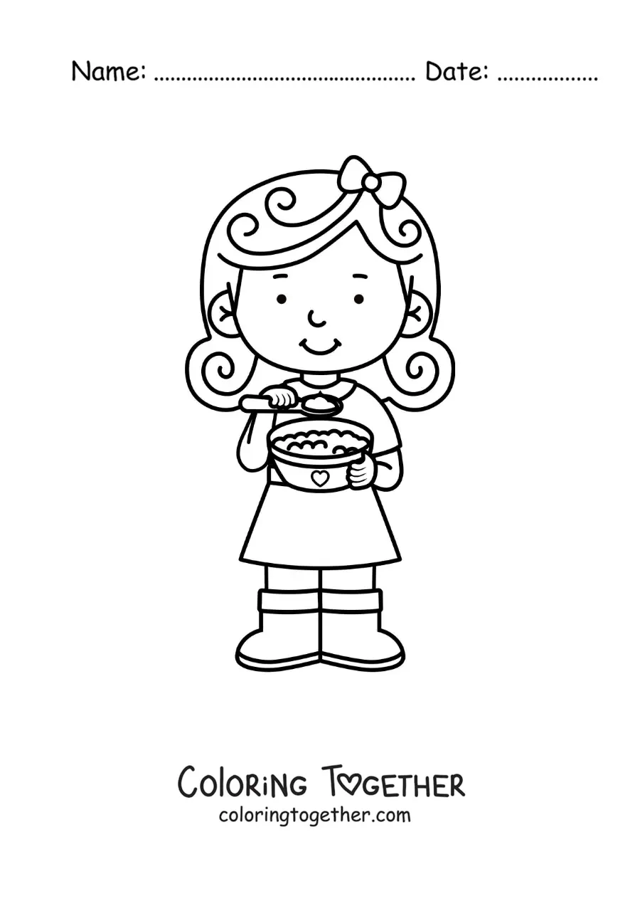 Coloring page of Goldilocks eating porridge