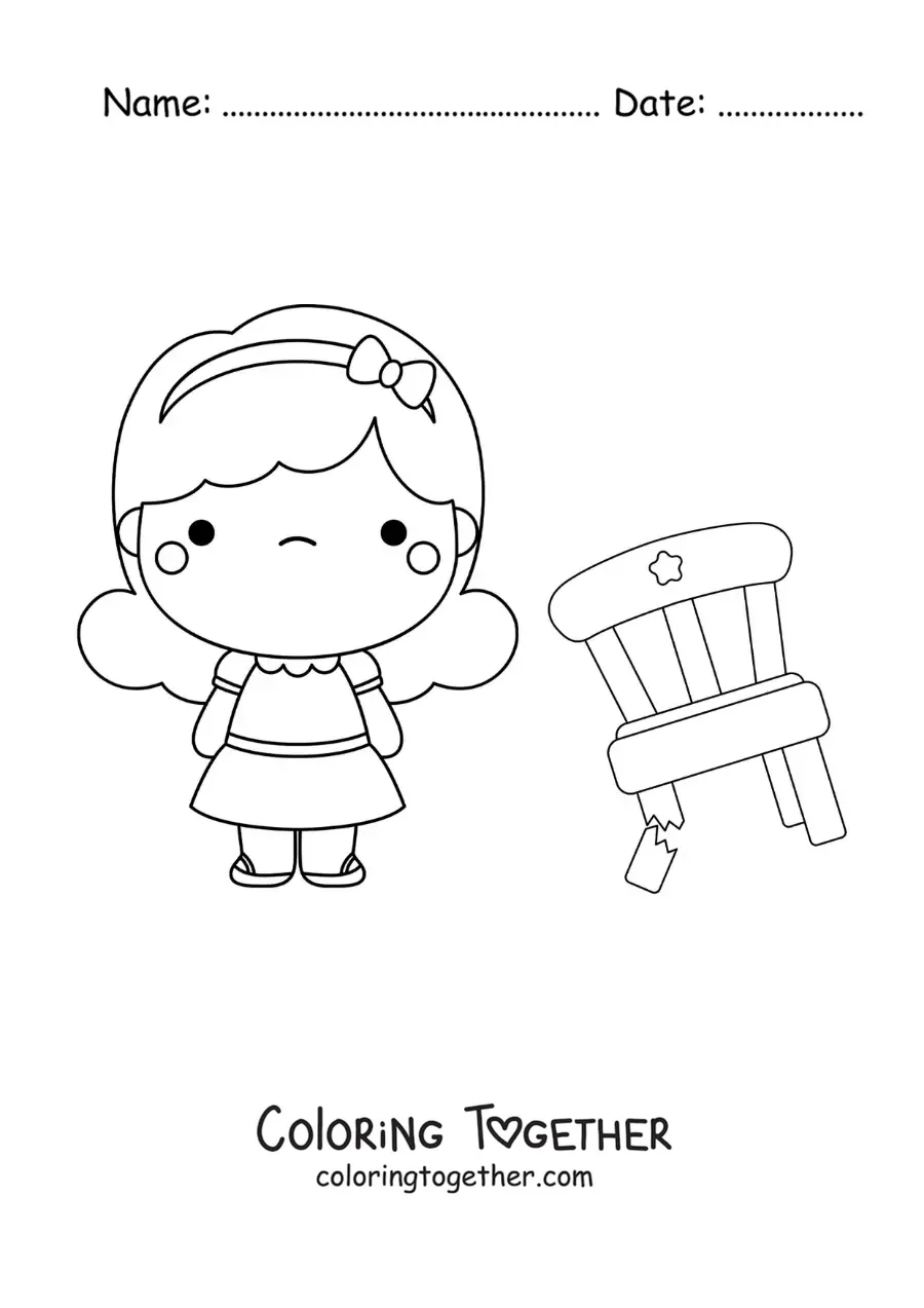 Coloring page of Goldilocks and the broken chair