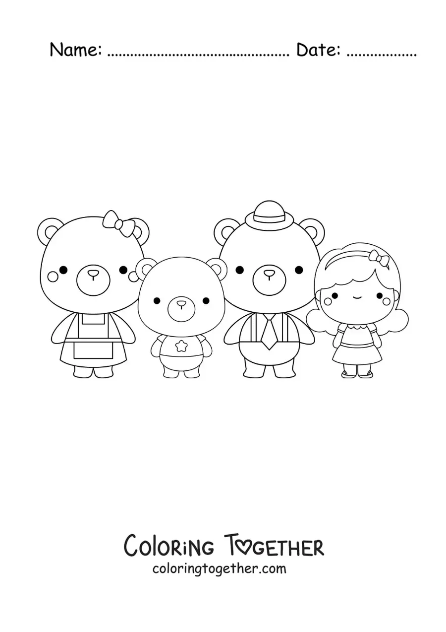 Coloring page of Goldilocks and the three bears