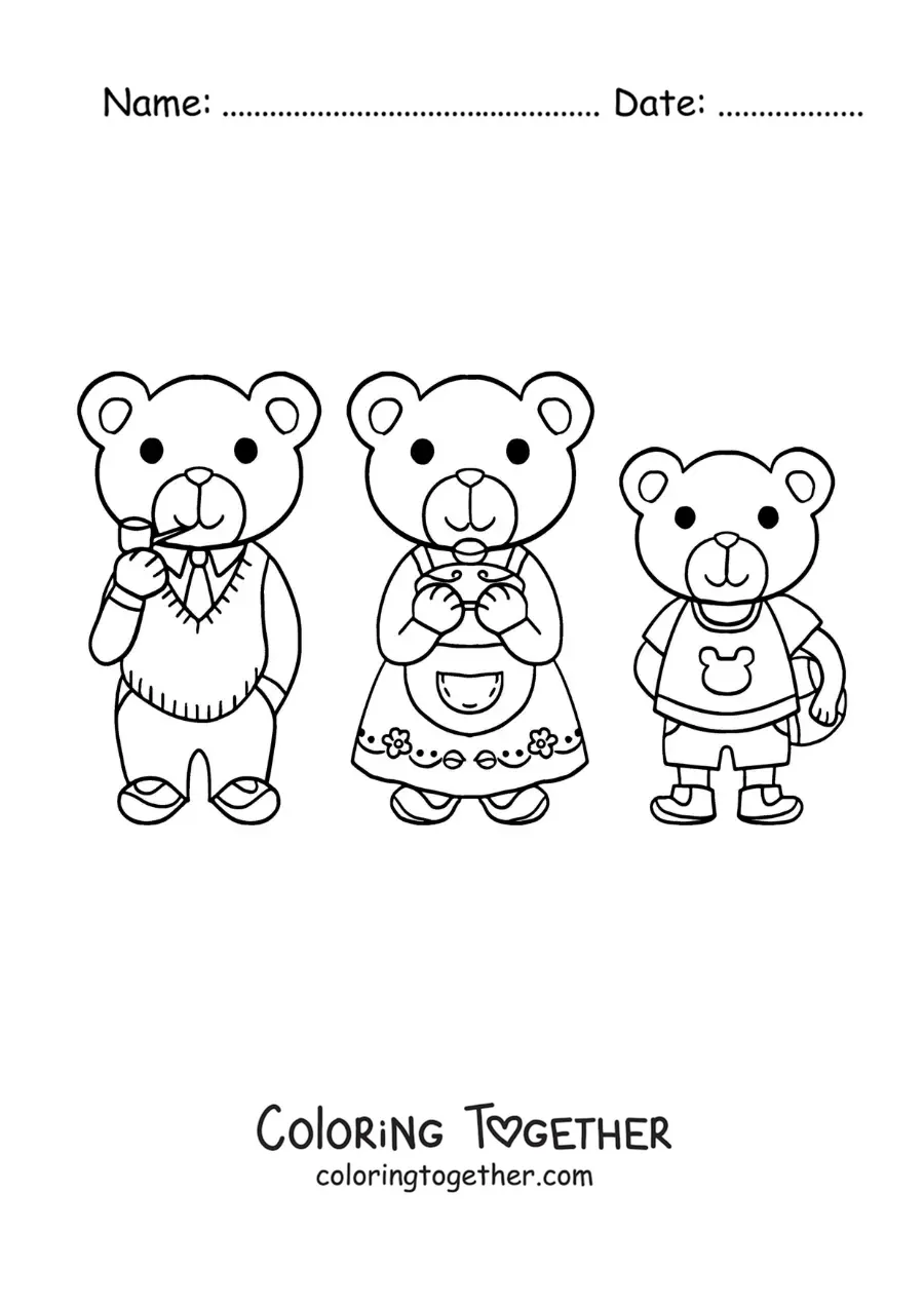 Coloring page of the three little bears