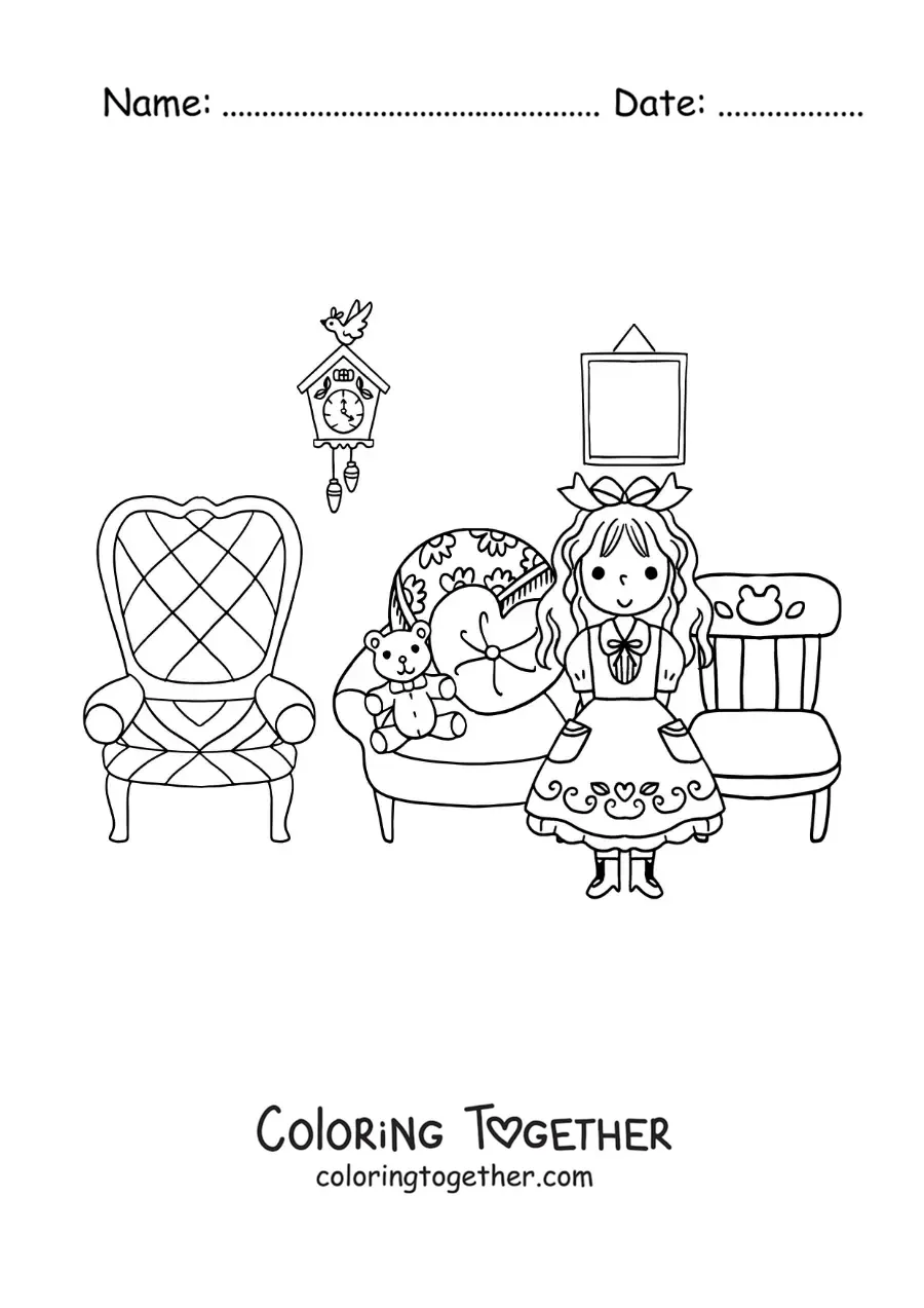 Coloring page of Goldilocks and the three bears' chairs