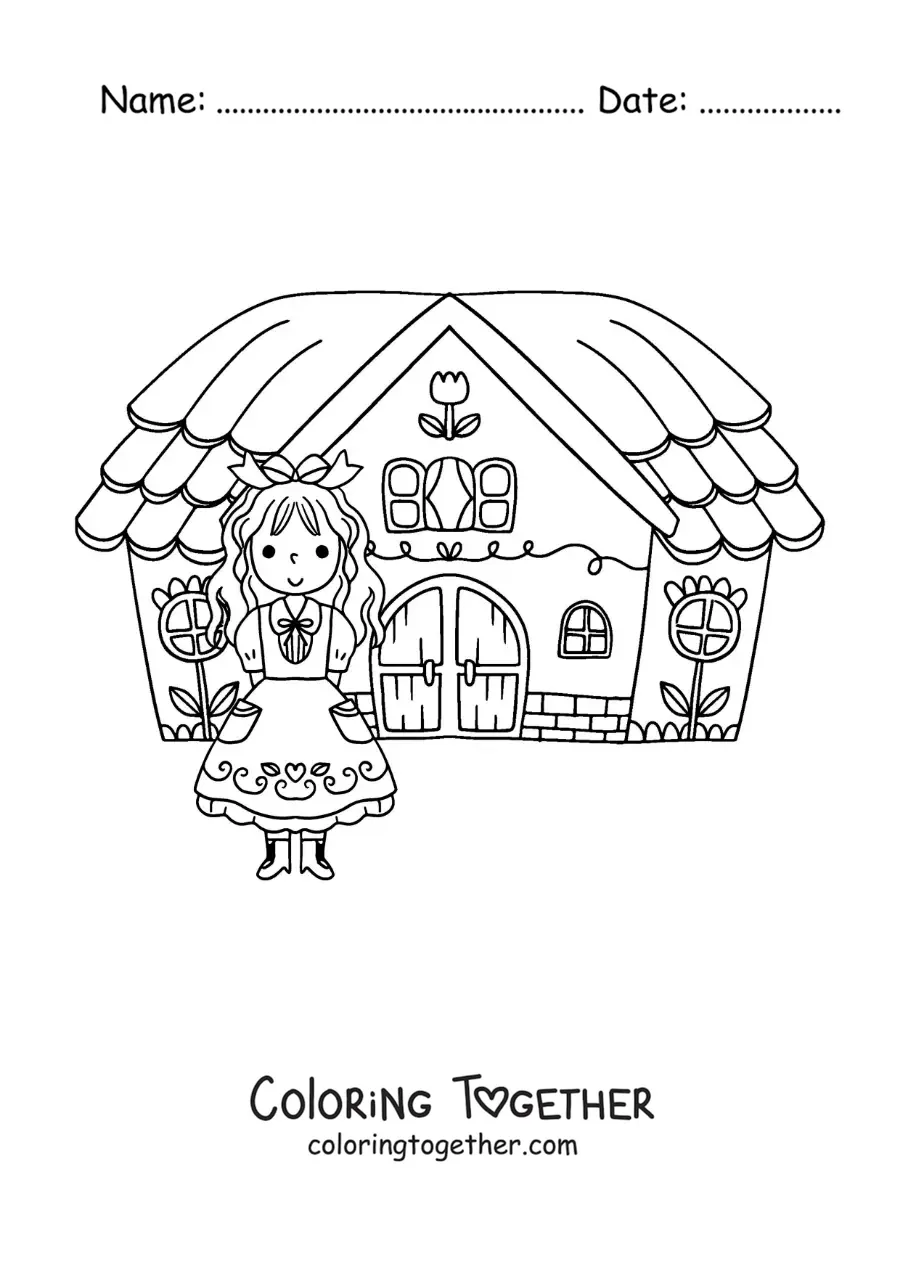 Coloring page of Goldilocks in the three bears' house