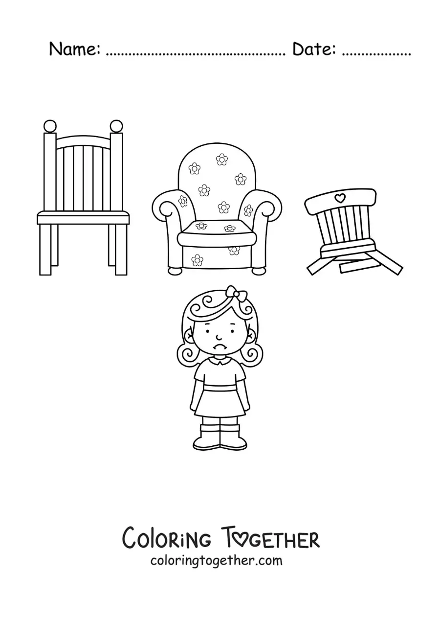 Coloring page of Goldilocks and the three bears' chairs
