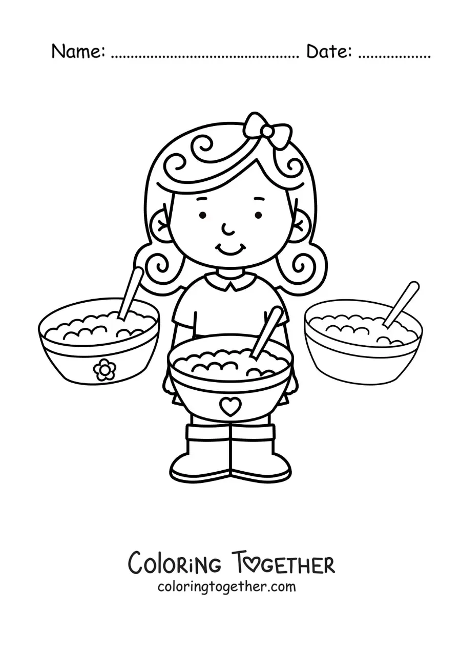 Coloring page of Goldilocks and the three bears' bowls of porridge