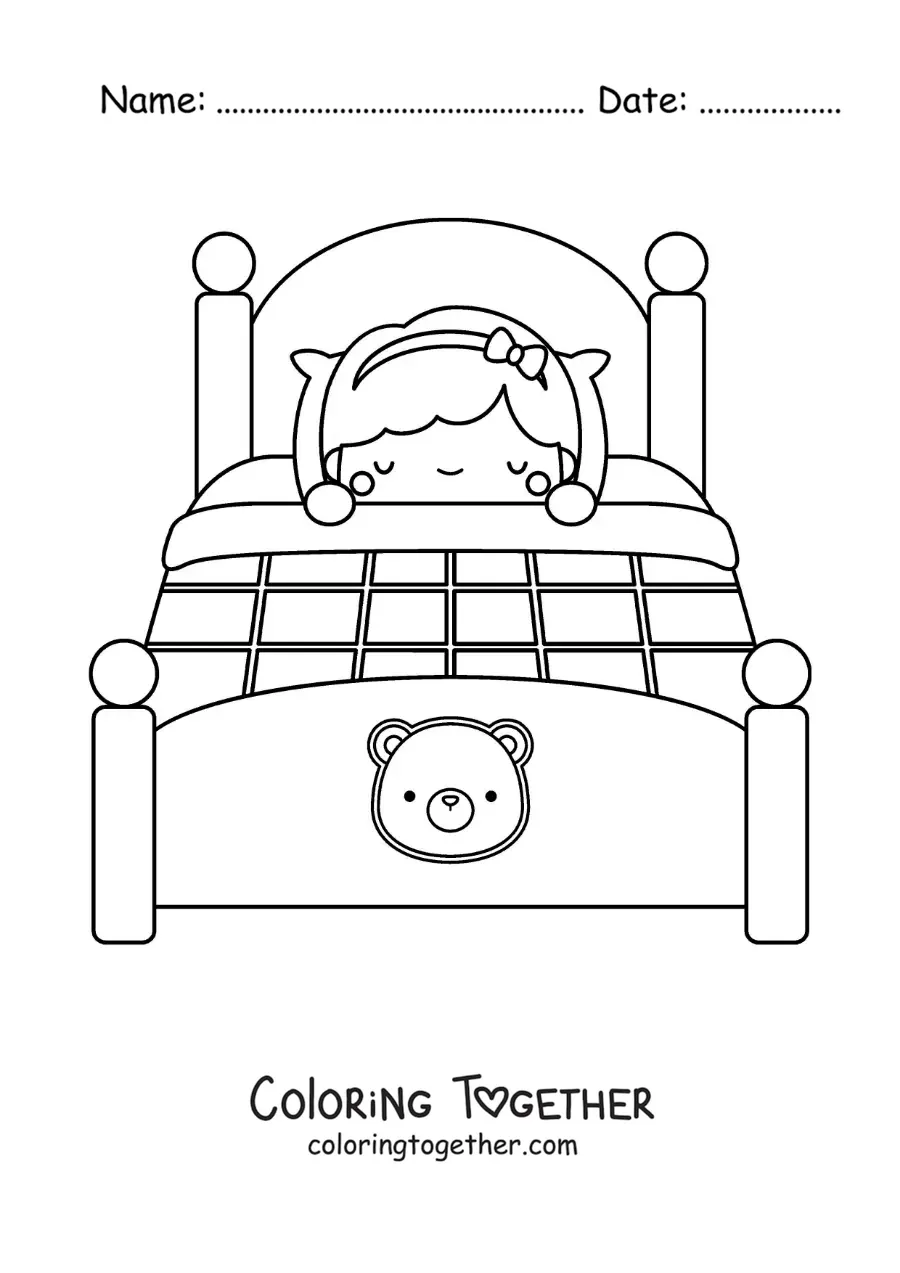Coloring page of Goldilocks sleeping in the three little bears' bed