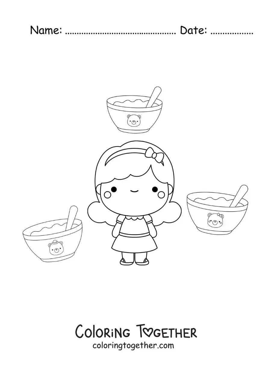 Coloring page of Goldilocks and the three little bears' bowls