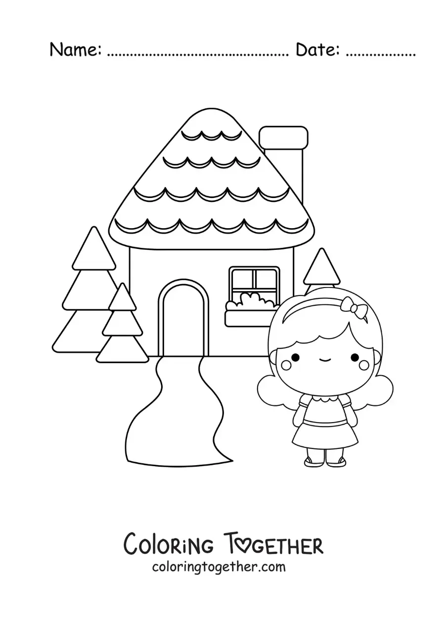 Coloring page of Goldilocks in the three little bears' house