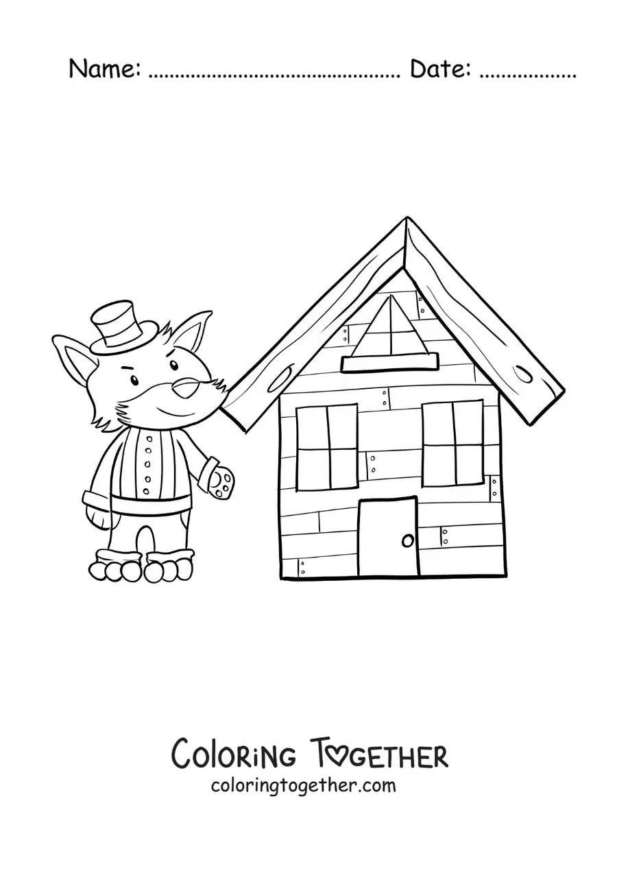 Coloring page of the big bad wolf and the brick house