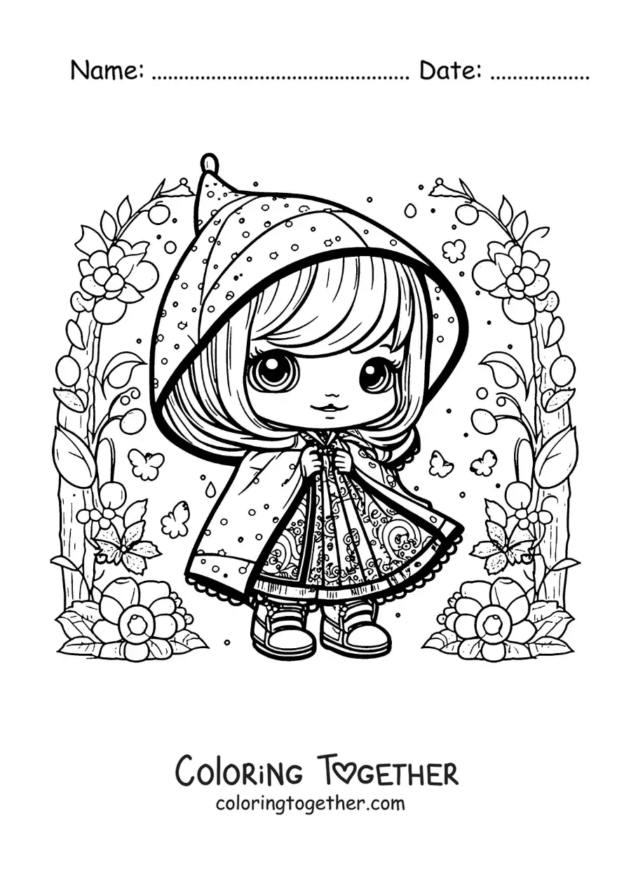 Coloring page of kawaii Little Red Riding Hood