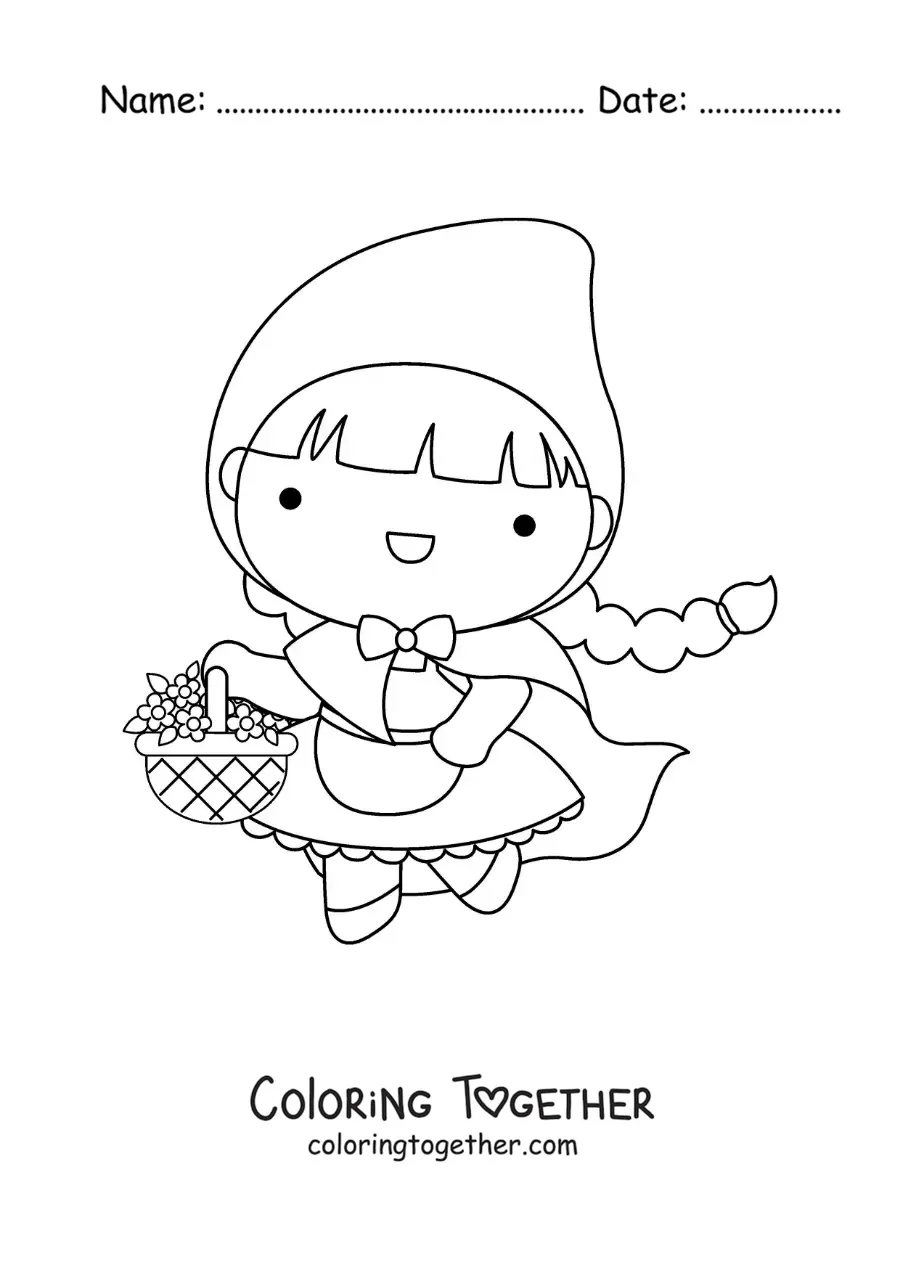 Coloring page of Little Red Riding Hood with her basket of flowers