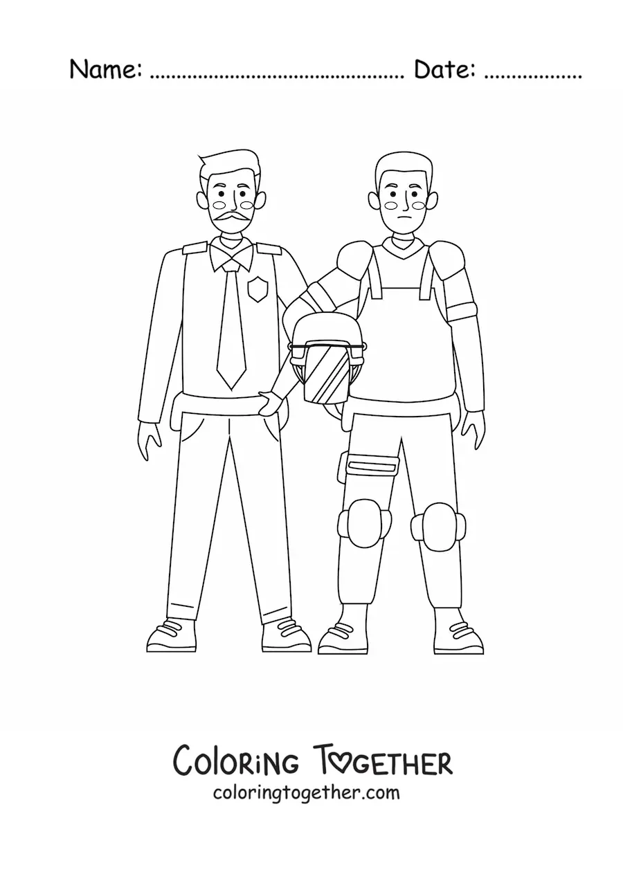 Coloring page of two police officers in uniform