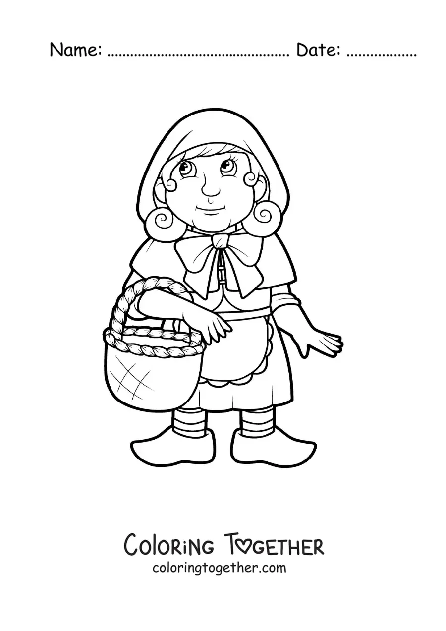 Coloring page of Little Red Riding Hood with a basket