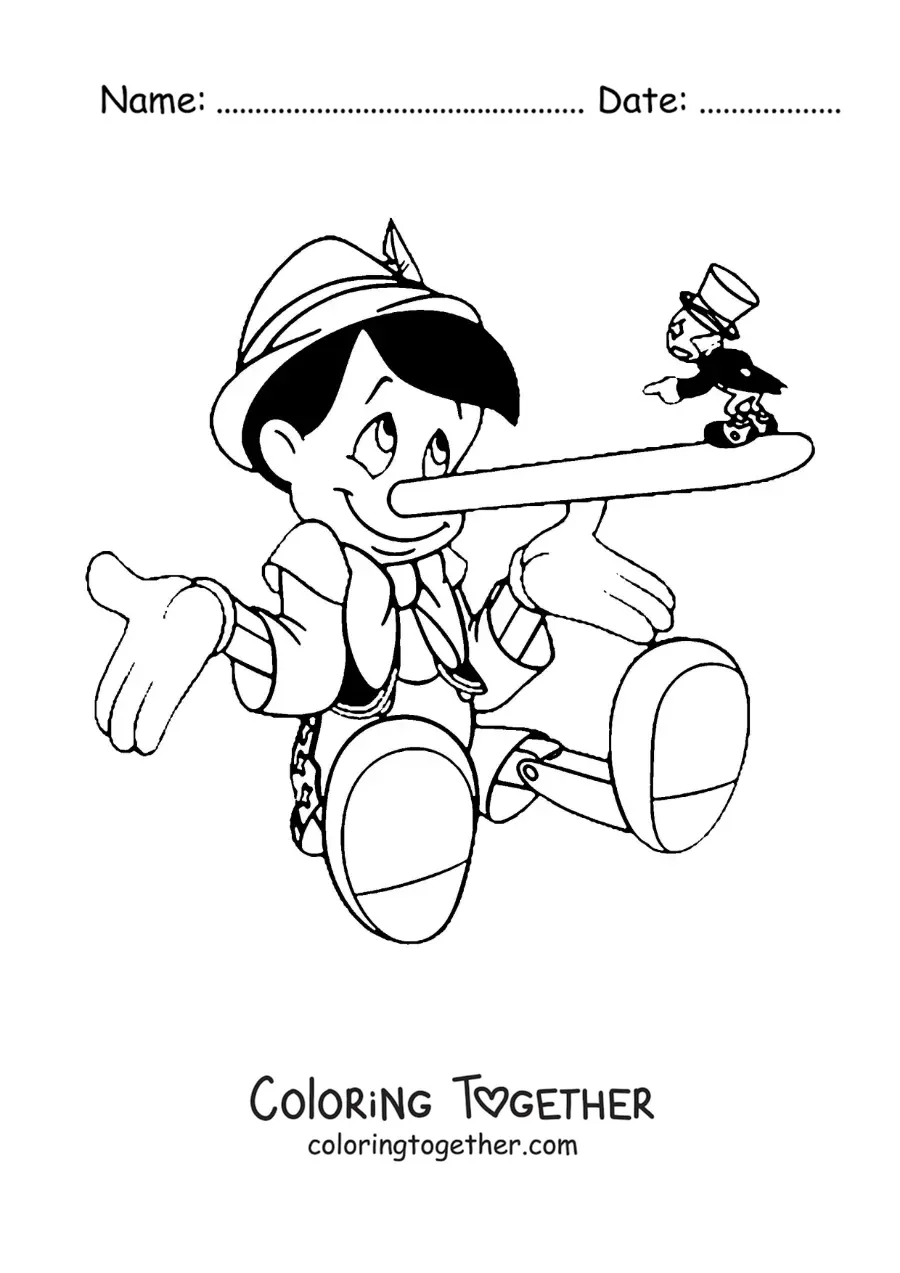 Coloring page of Pinocchio and Jiminy Cricket