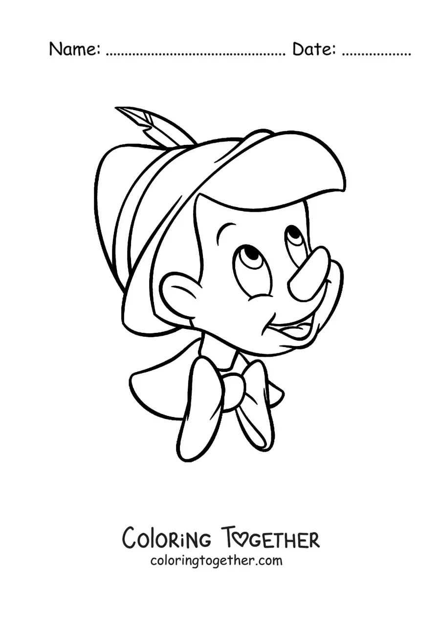 Coloring page of an easy Pinocchio face