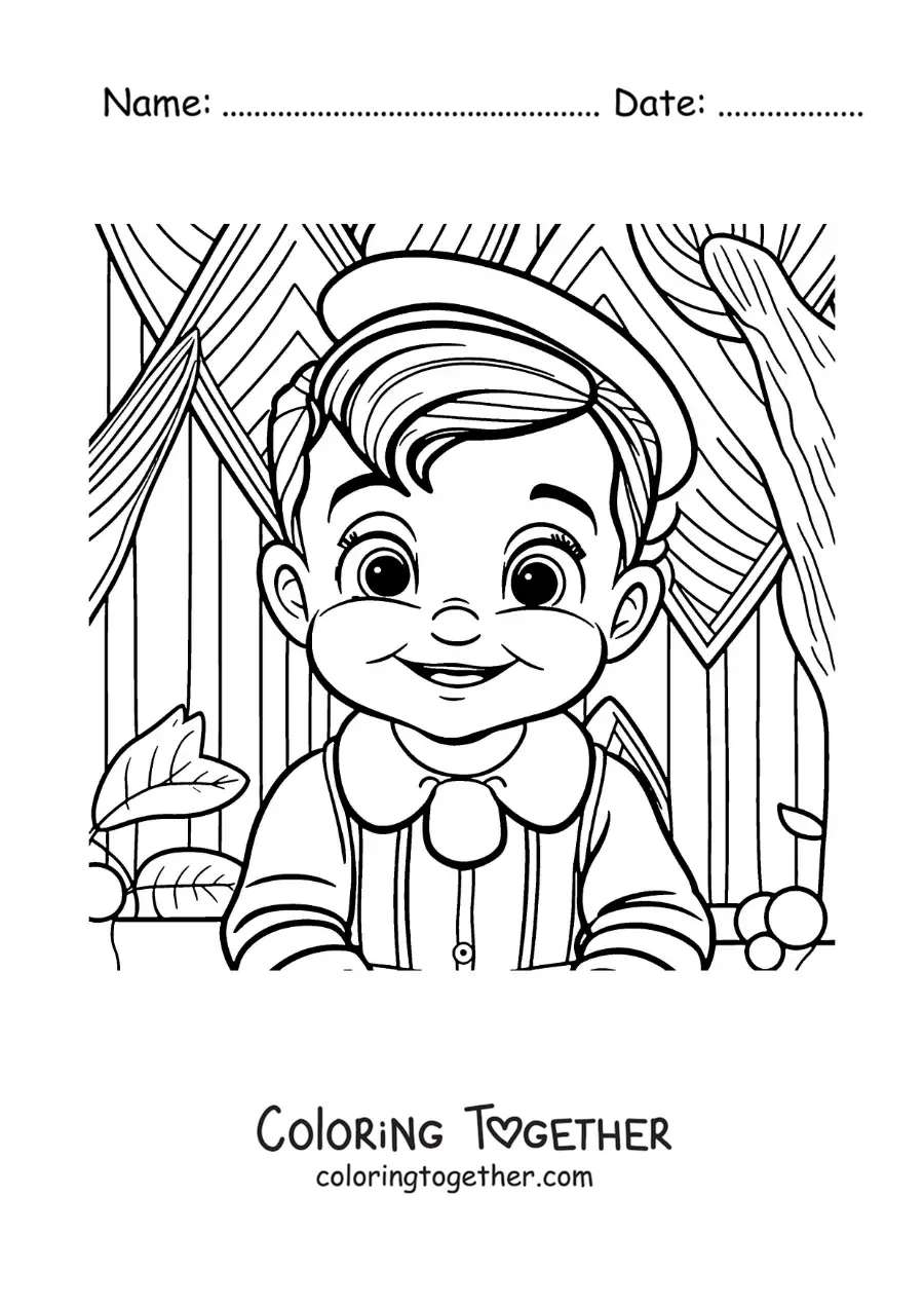 Coloring page of Pinocchio turned into a real boy