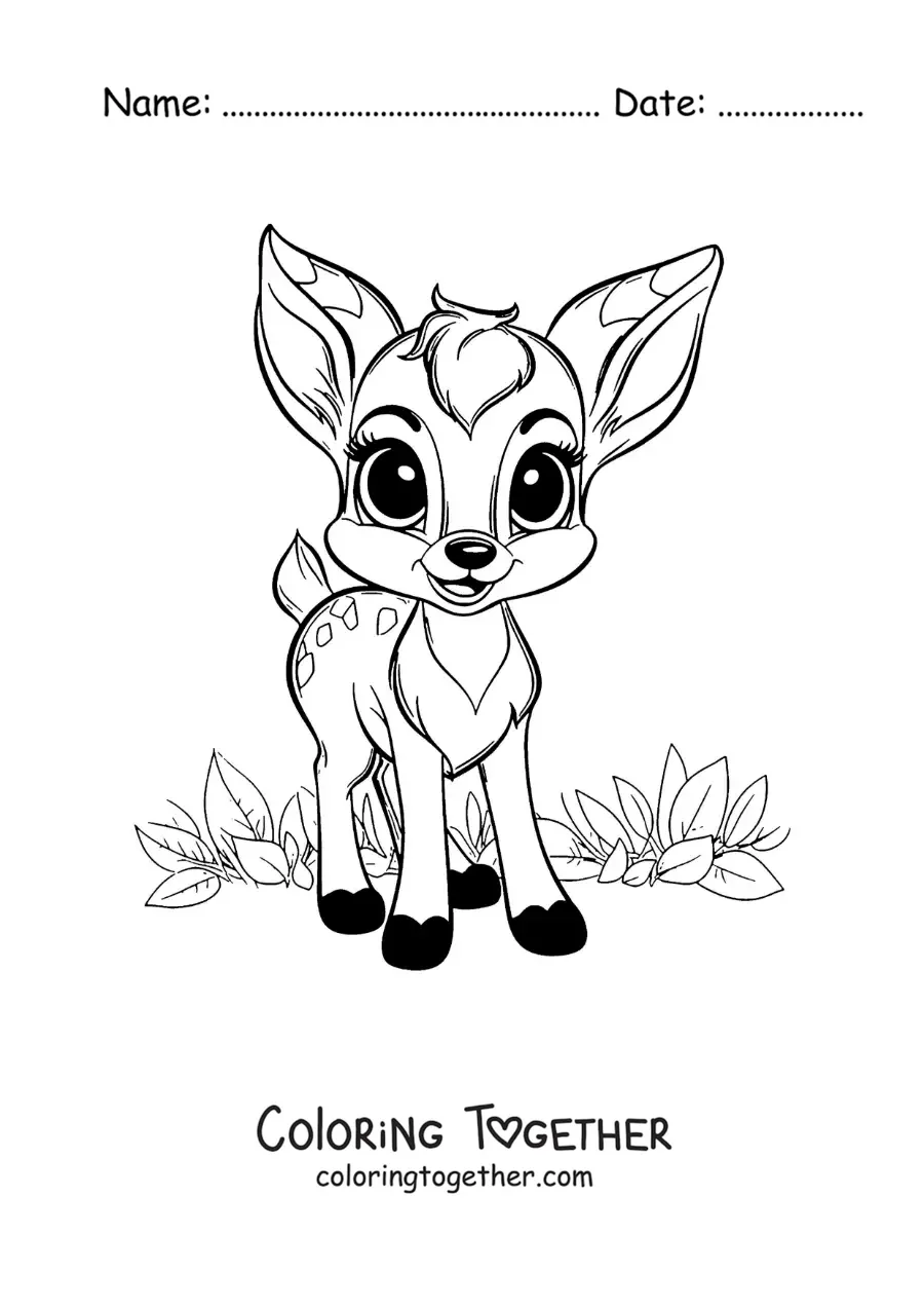 Coloring page of cartoon kawaii Bambi