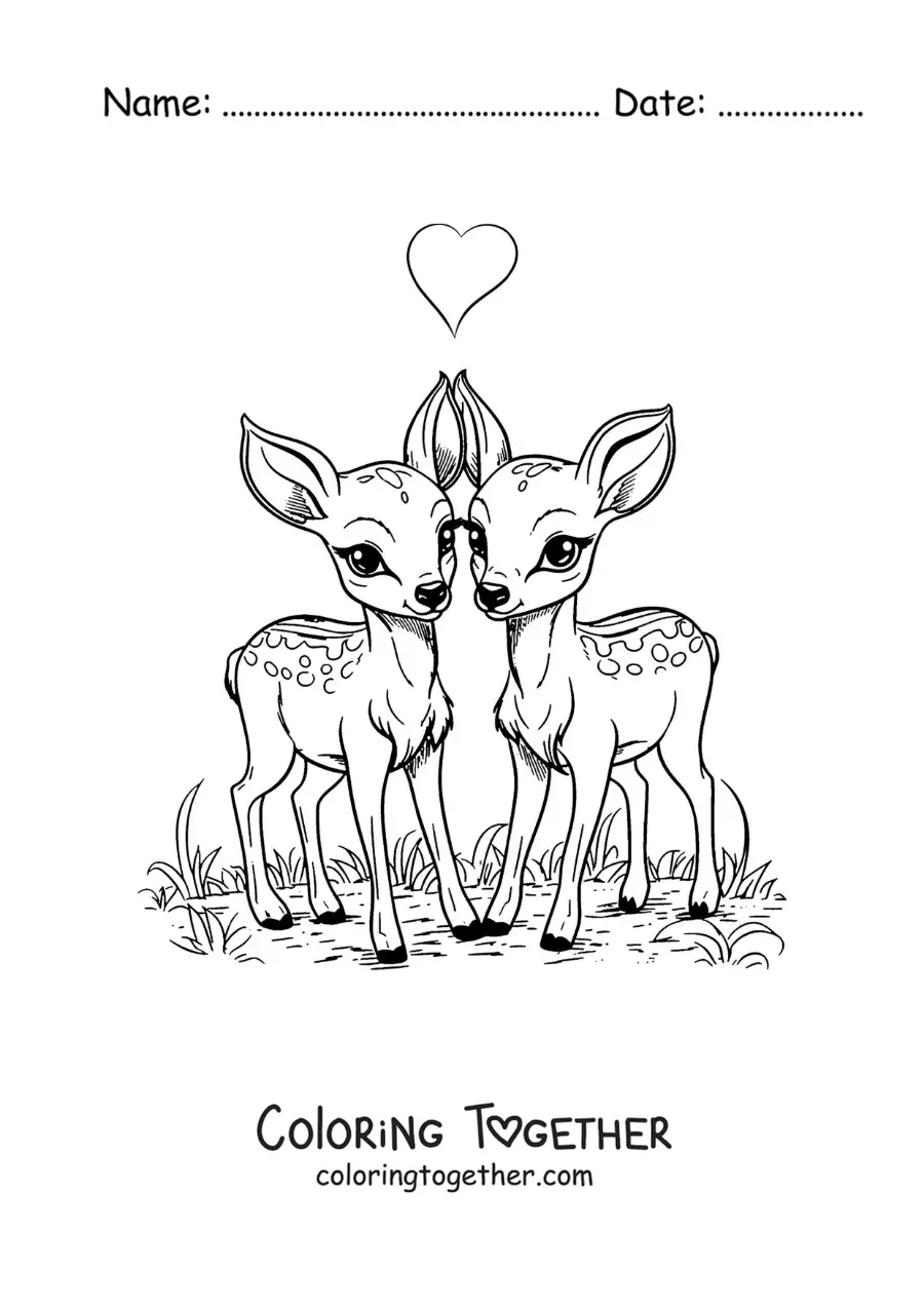 Coloring page of Bambi and Faline in love