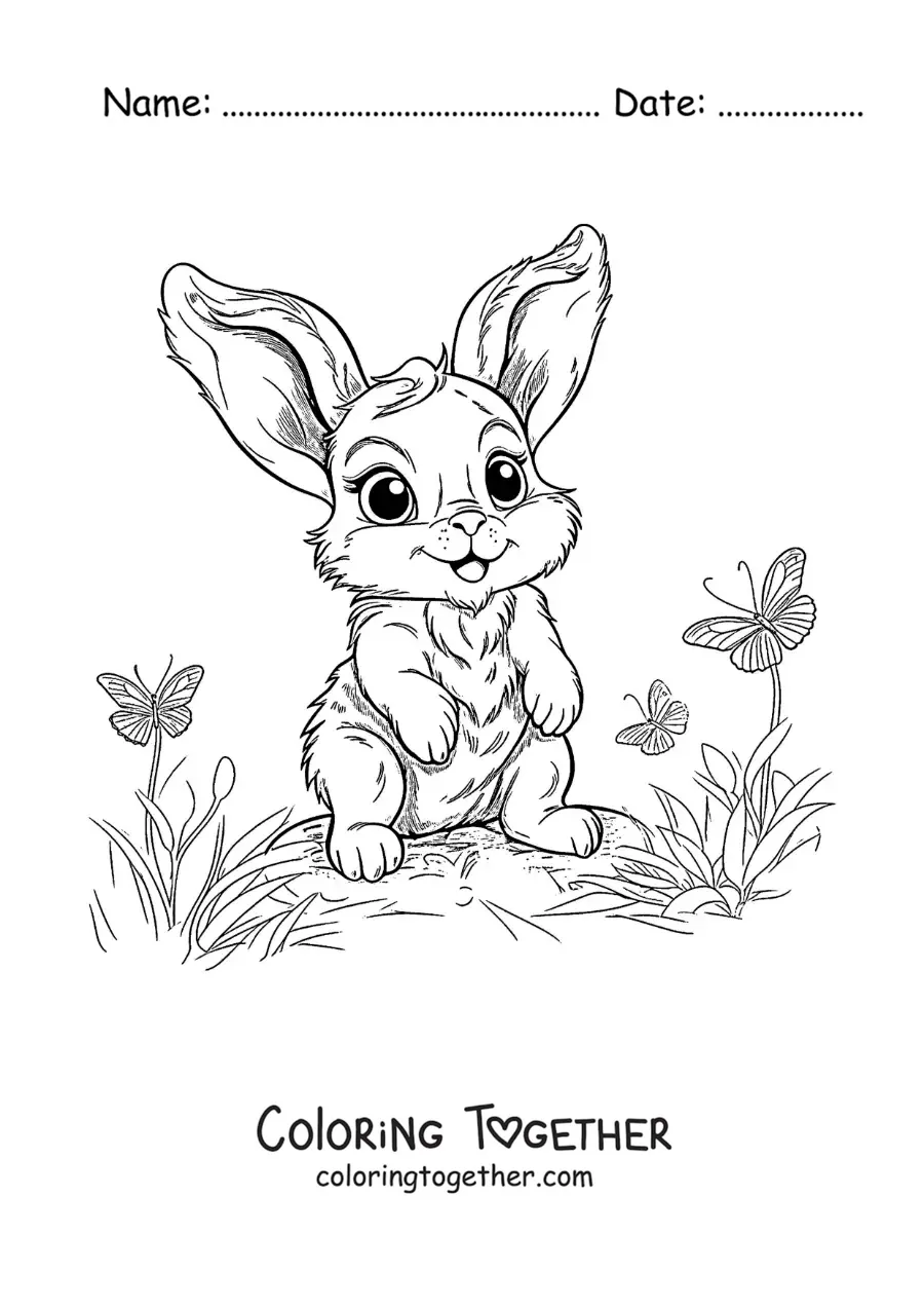Coloring page of kawaii Thumper the rabbit