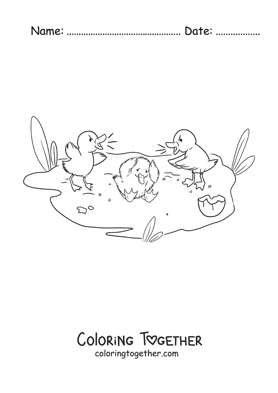 Coloring page of the Ugly Duckling rejected by his brothers