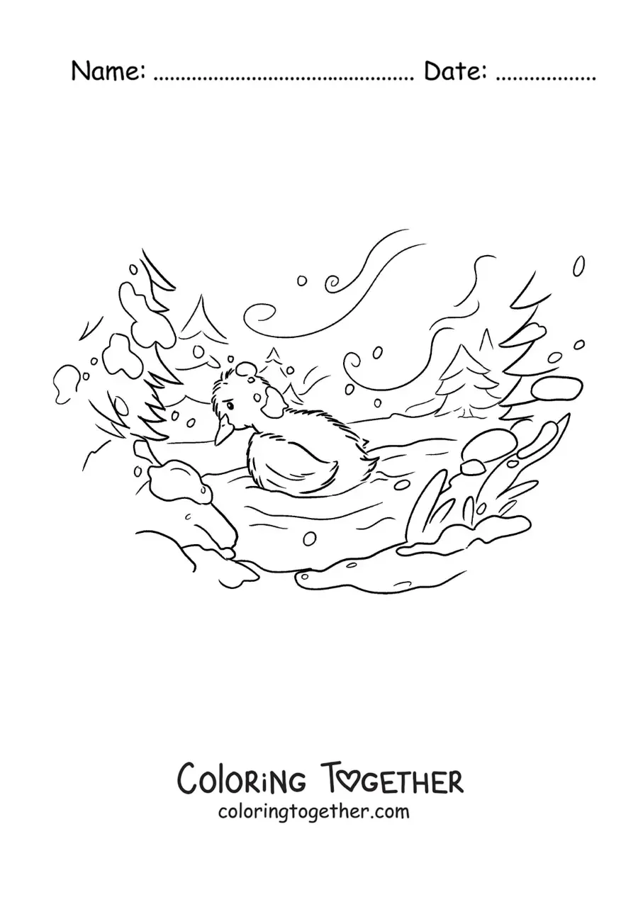 Coloring page of the Ugly Duckling alone and sad