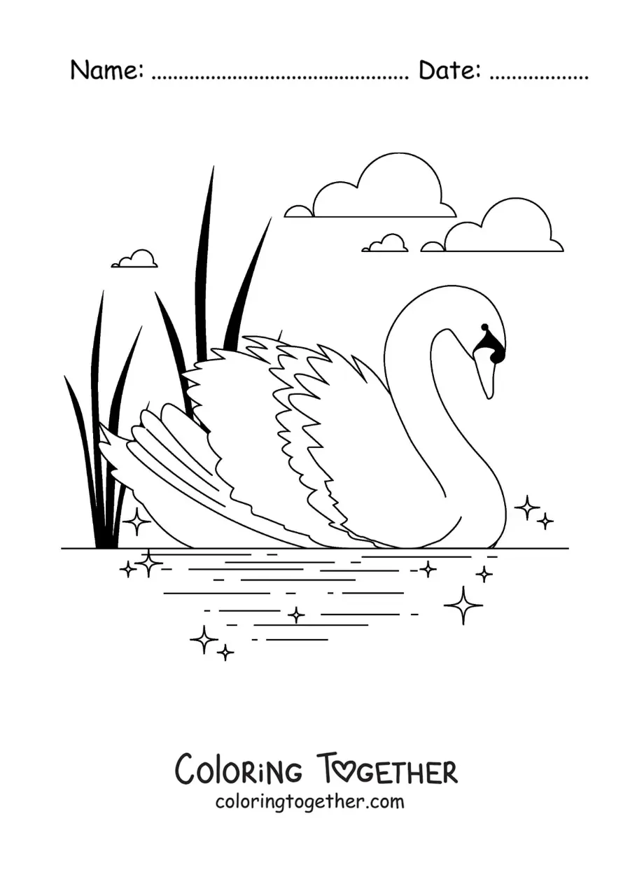 Coloring page of the Ugly Duckling turned into a swan