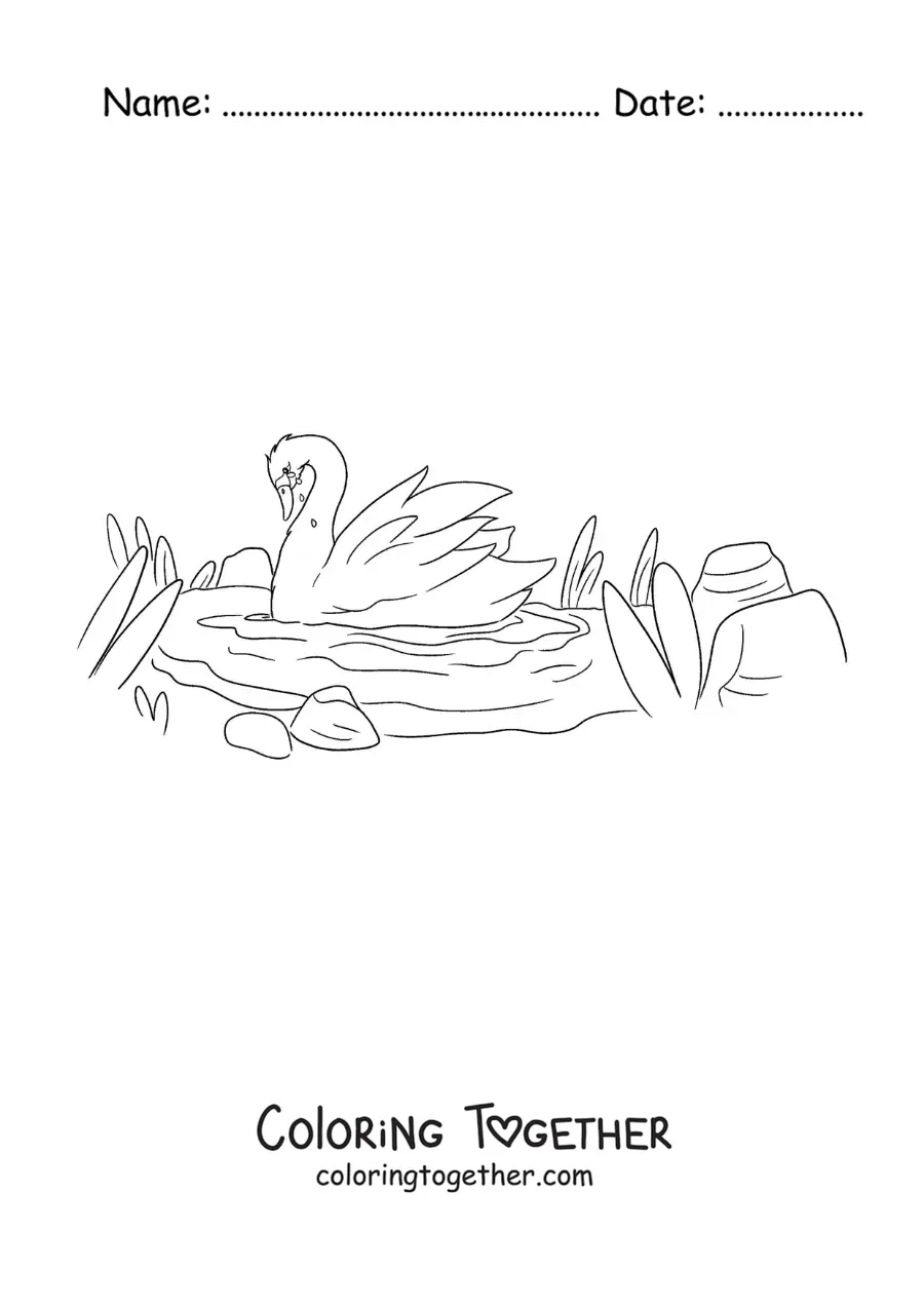 Coloring page of the Ugly Duckling turned into a beautiful swan