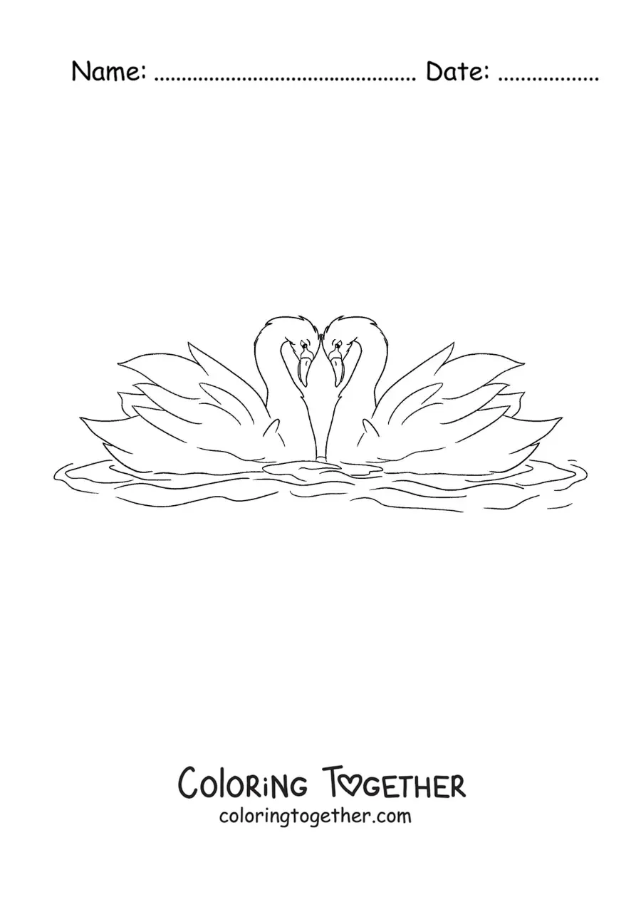Coloring page of the Ugly Duckling turned into a swan in love