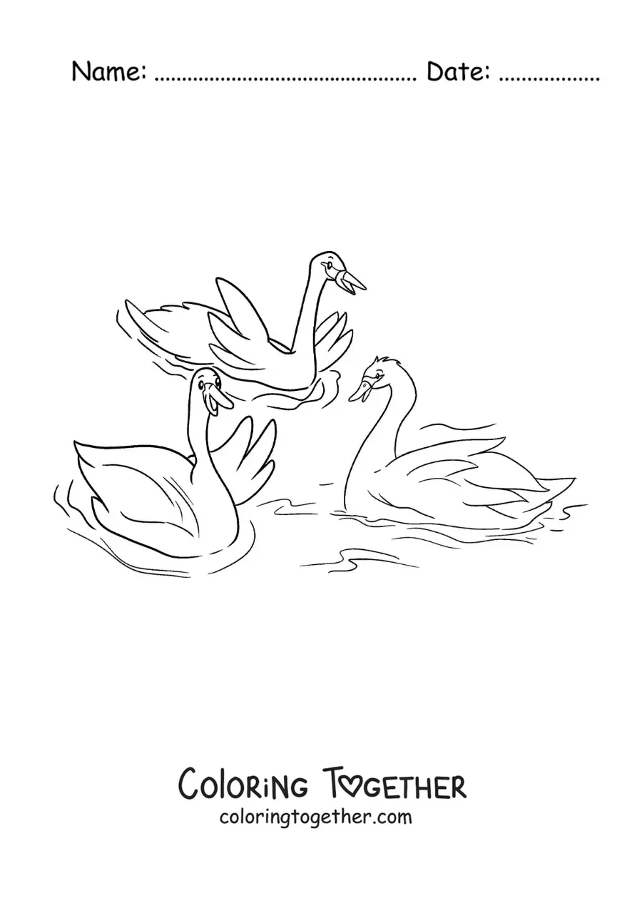 Coloring page of the big Ugly Duckling joining the swans