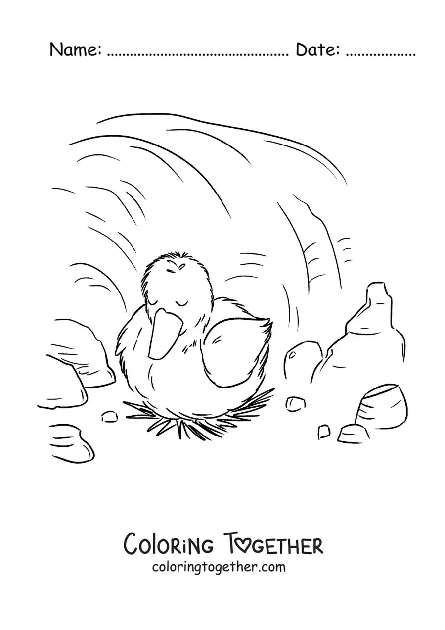 Coloring page of the Ugly Duckling sleeping alone