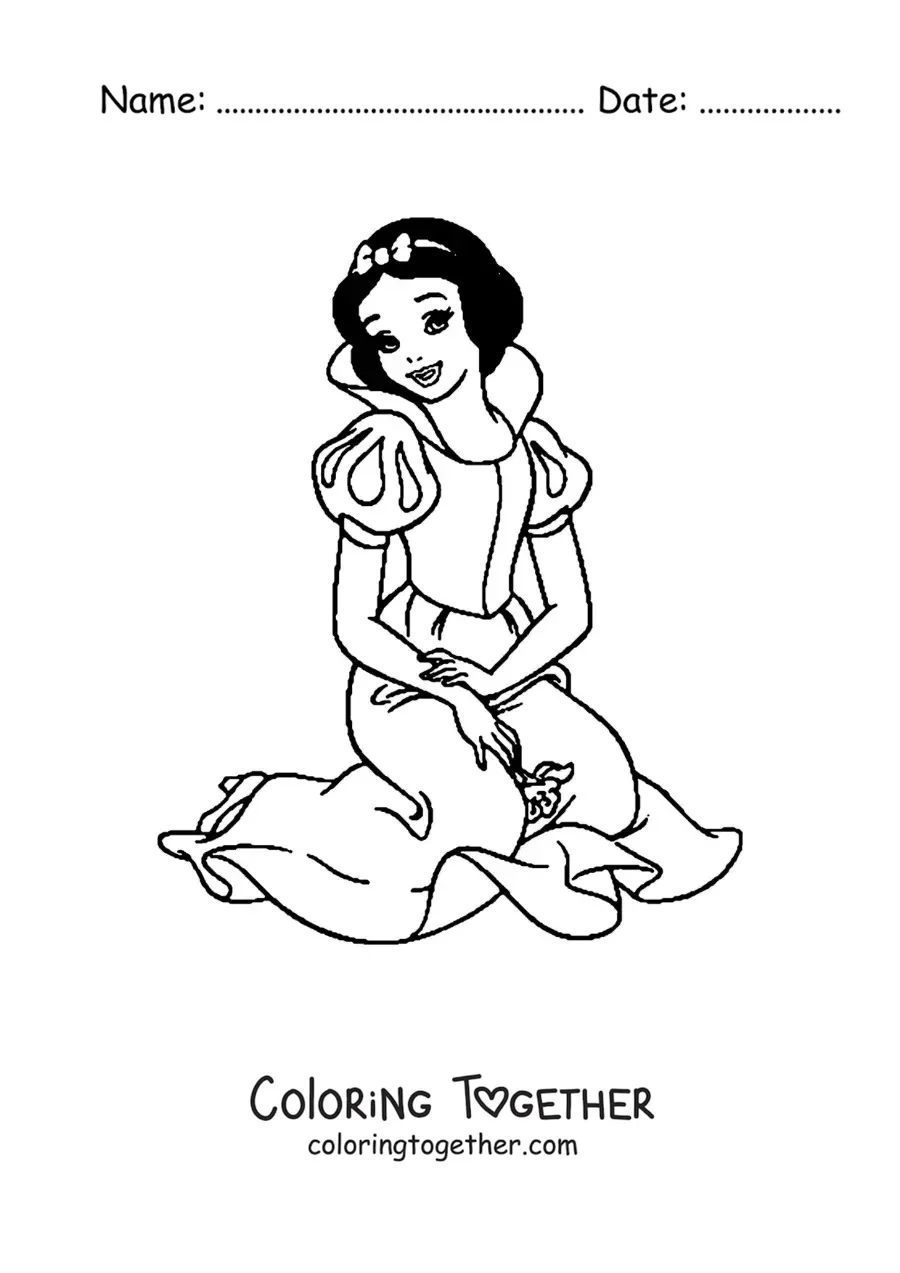 Coloring page of Snow White sitting down