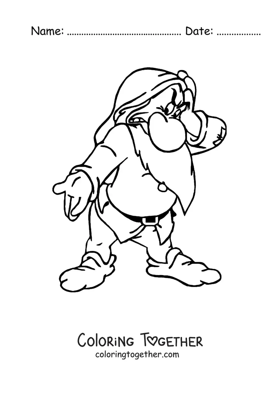 Coloring page of the animated dwarf Grumpy