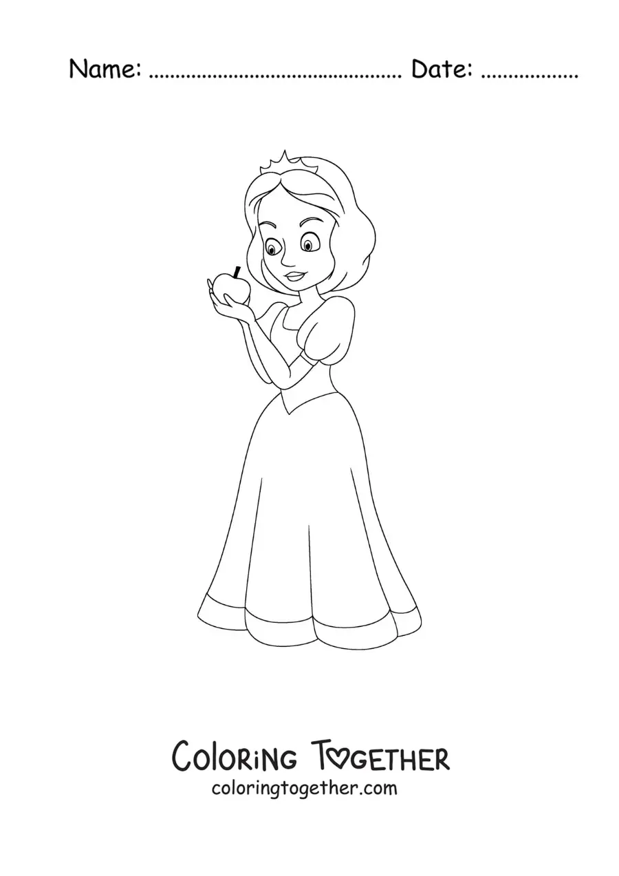 Coloring page of Snow White biting the apple