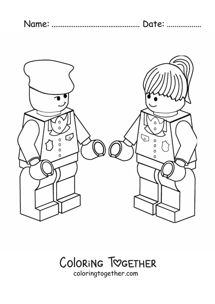 Coloring page of a pair of Lego police officers