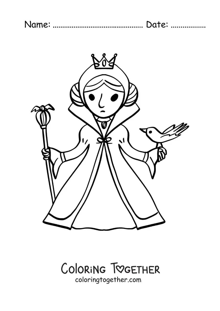 Coloring page of the cartoon evil queen from Snow White