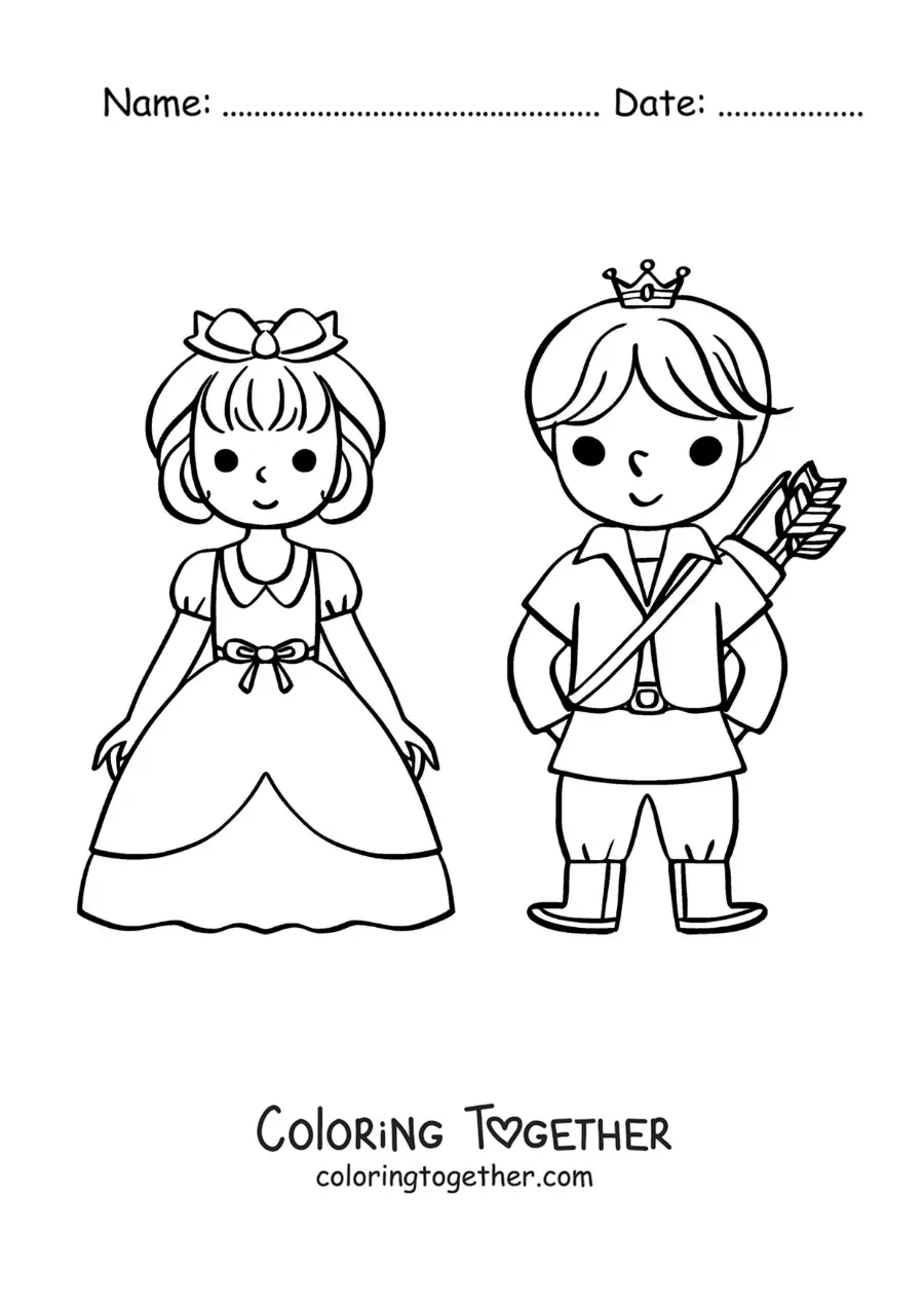 Coloring page of cartoon Snow White and the prince